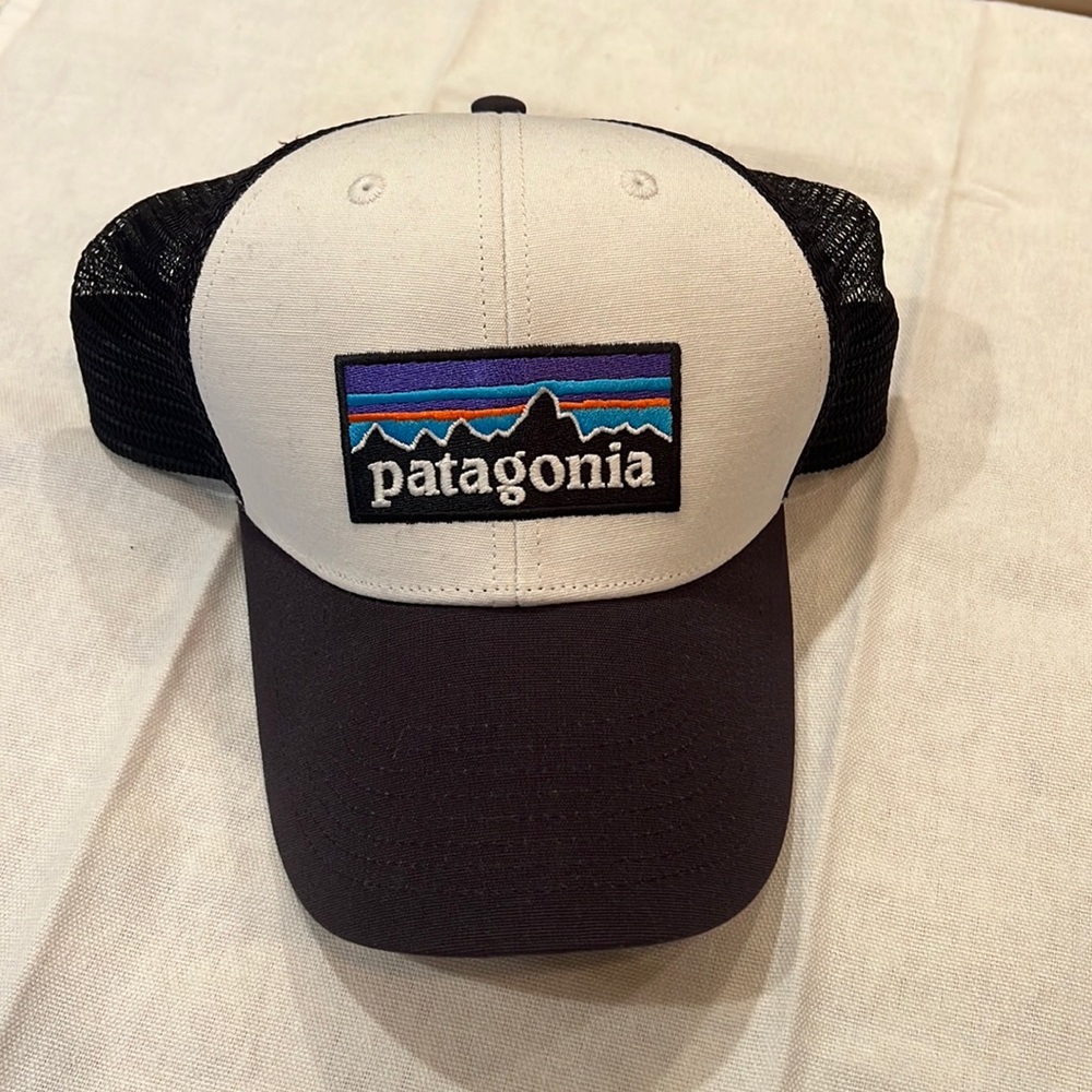 Patagonia P6 Logo Trucker Hat White with Piton Purple
